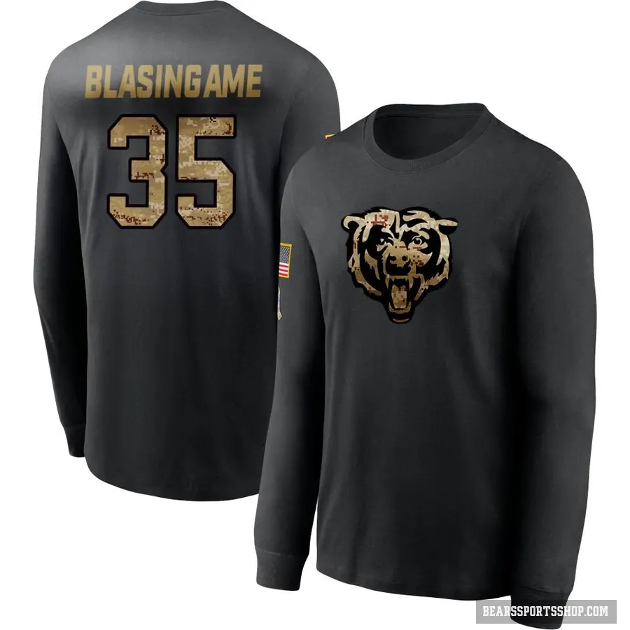 Men's ＃35 Khari Blasingame Chicago Bears Black 2020 Salute To Service Sideline Performance Long Sleeve T-Shirt