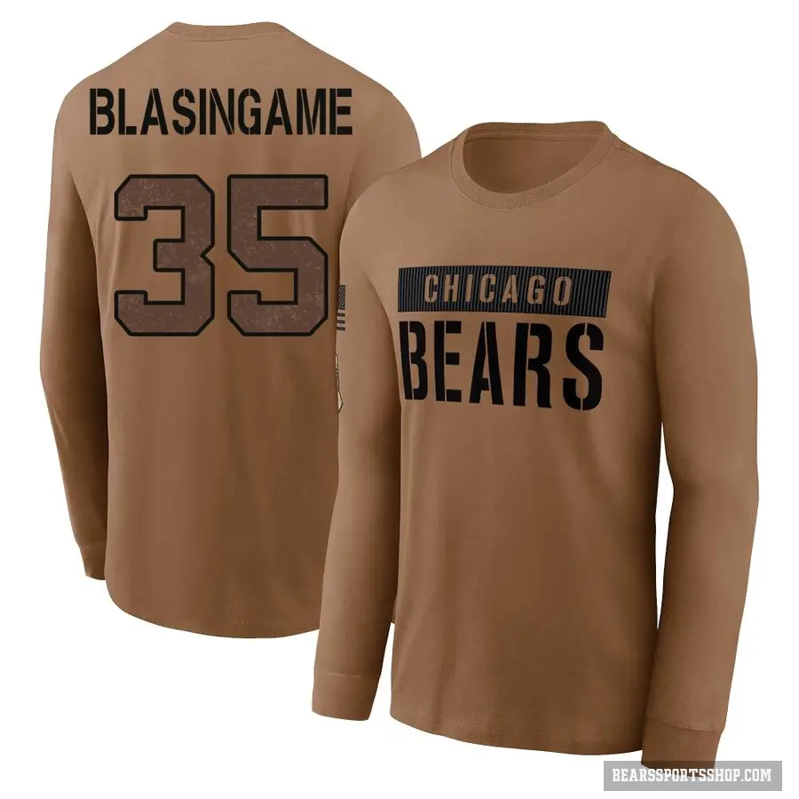 Men's ＃35 Khari Blasingame Chicago Bears Brown 2023 Salute To Service Long Sleeve T-Shirt