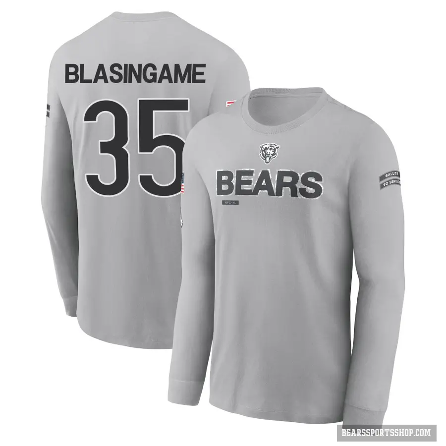 Men's ＃35 Khari Blasingame Chicago Bears Gray 2024 Salute to Service Long Sleeve T-Shirt