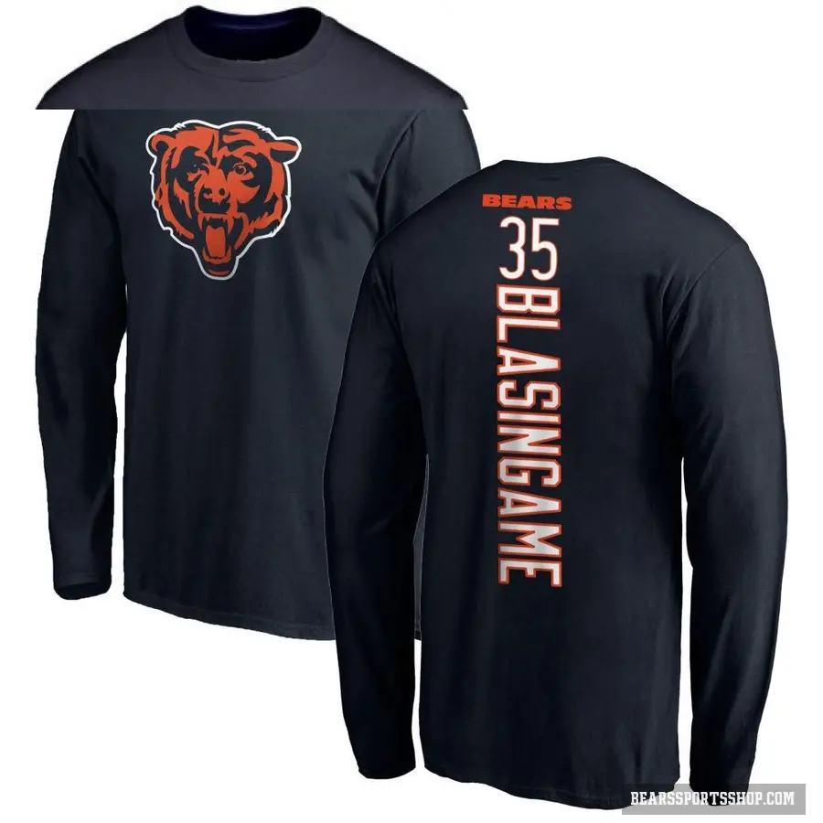 Men's ＃35 Khari Blasingame Chicago Bears Navy Backer Long Sleeve T-Shirt