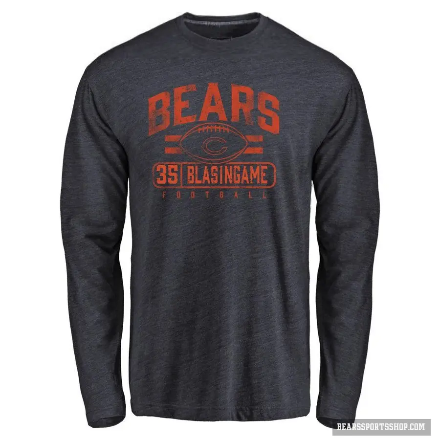 Men's ＃35 Khari Blasingame Chicago Bears Navy Flanker Long Sleeve T-Shirt