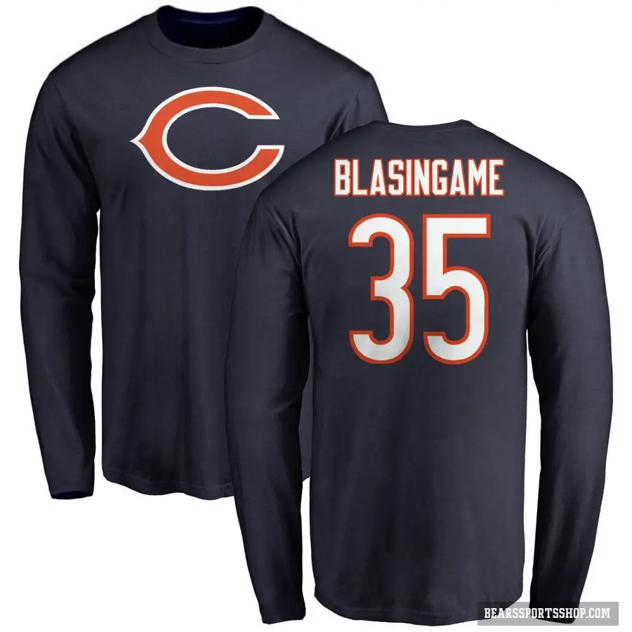 Men's ＃35 Khari Blasingame Chicago Bears Navy Logo Long Sleeve T-Shirt