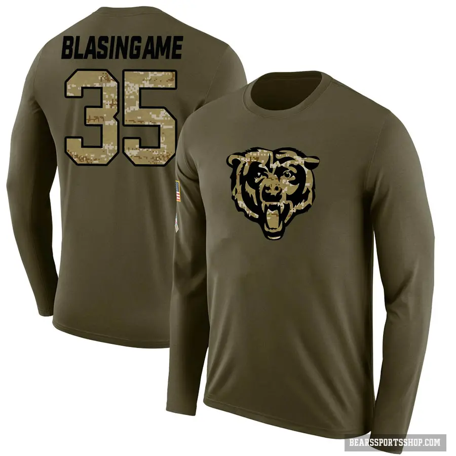 Men's ＃35 Khari Blasingame Chicago Bears Olive Salute to Service Sideline Long Sleeve T-Shirt