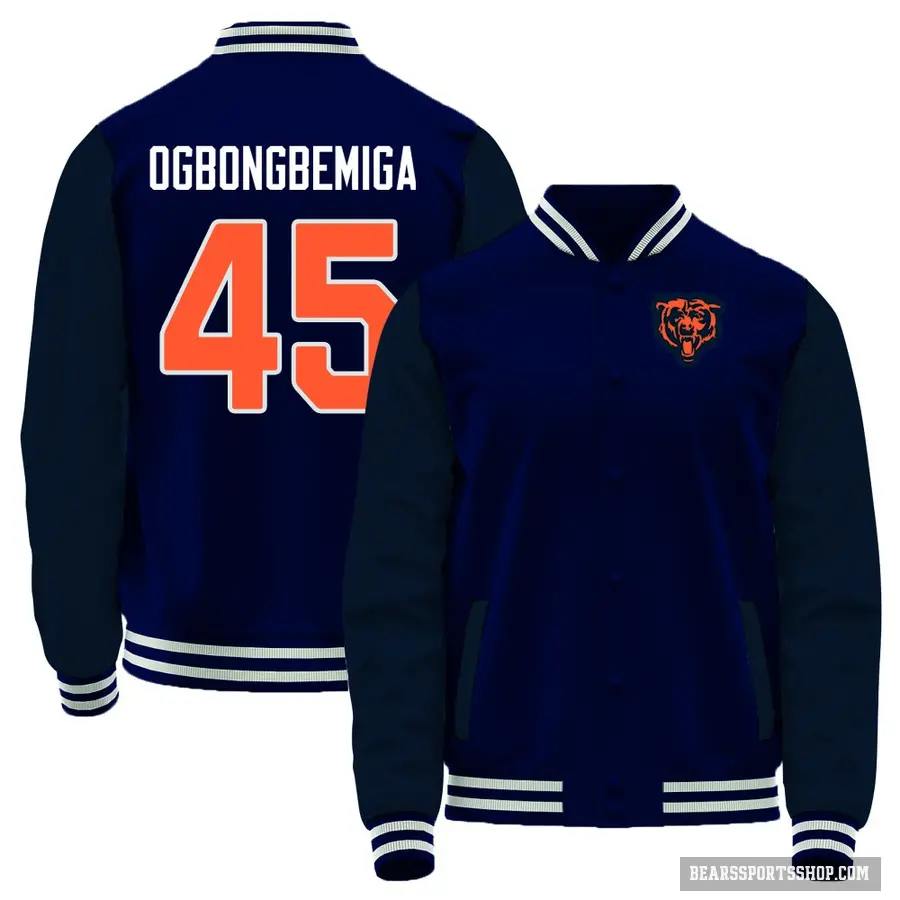 Men's ＃45 Amen Ogbongbemiga Chicago Bears Navy Full-Snap Name & Number Jacket