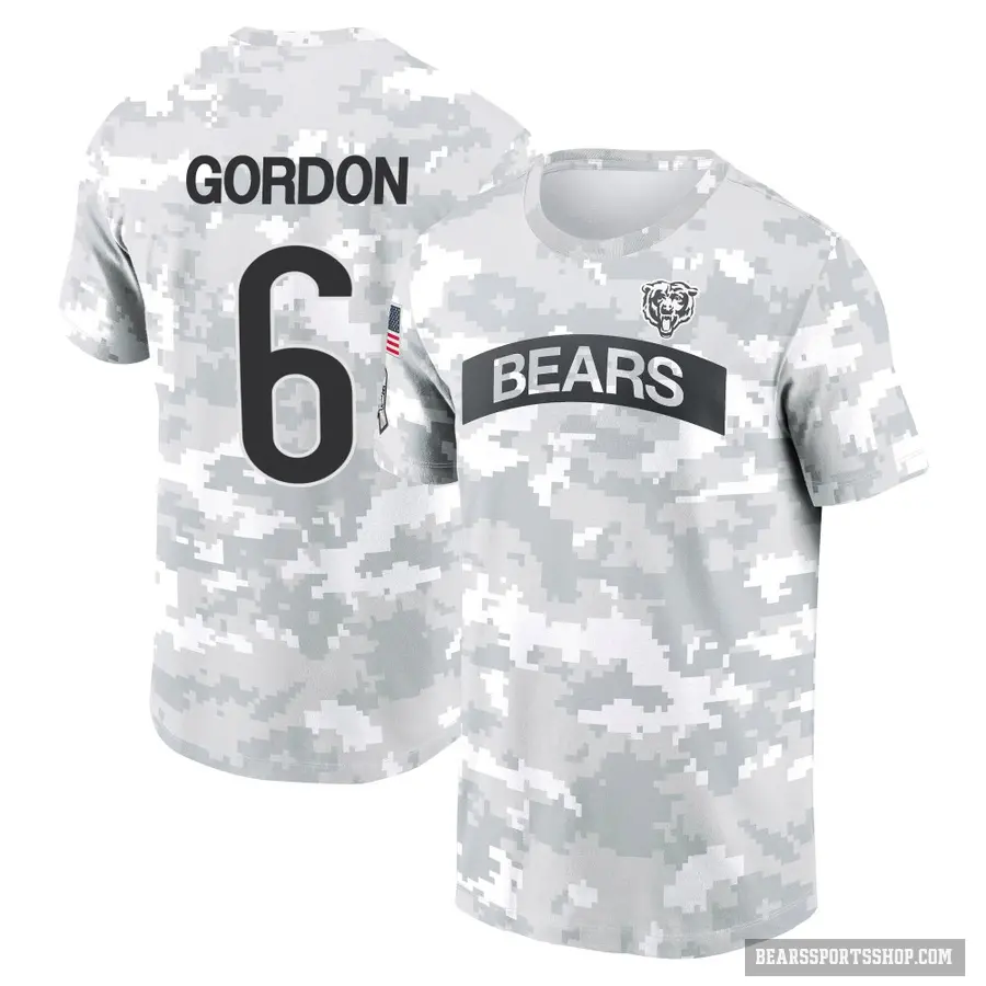 Men's ＃6 Kyler Gordon Chicago Bears Camo Arctic 2024 Salute to Service Performance T-Shirt