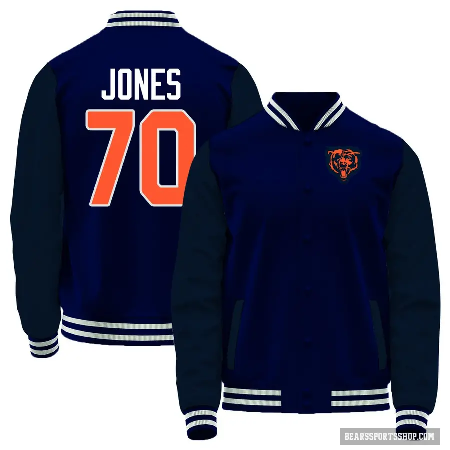 Men's ＃70 Braxton Jones Chicago Bears Navy Full-Snap Name & Number Jacket