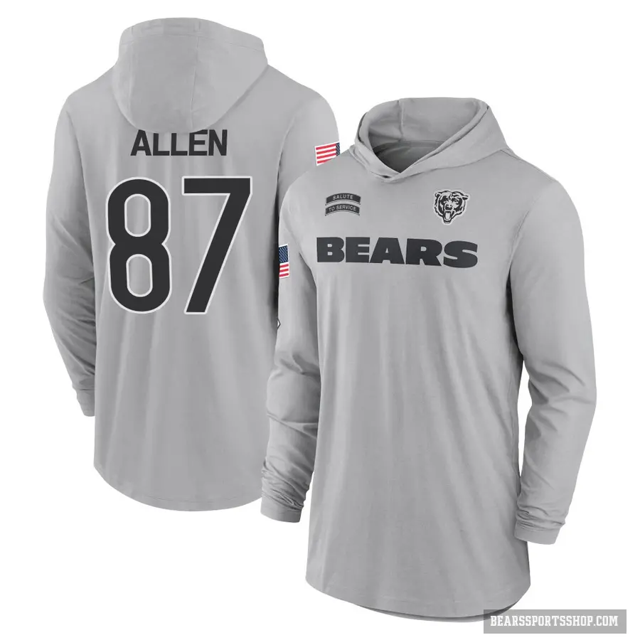 Men's ＃87 Chase Allen Chicago Bears Gray 2024 Salute to Service Lightweight Performance Long Sleeve Hooded T-Shirt