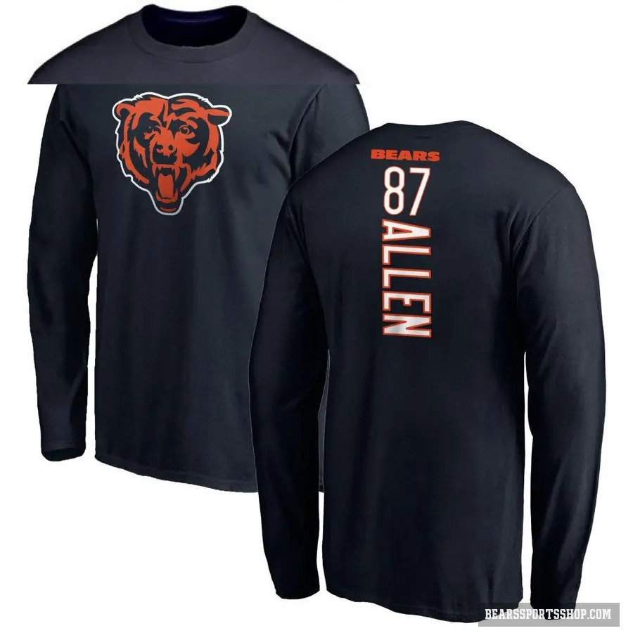 Men's ＃87 Chase Allen Chicago Bears Navy Backer Long Sleeve T-Shirt