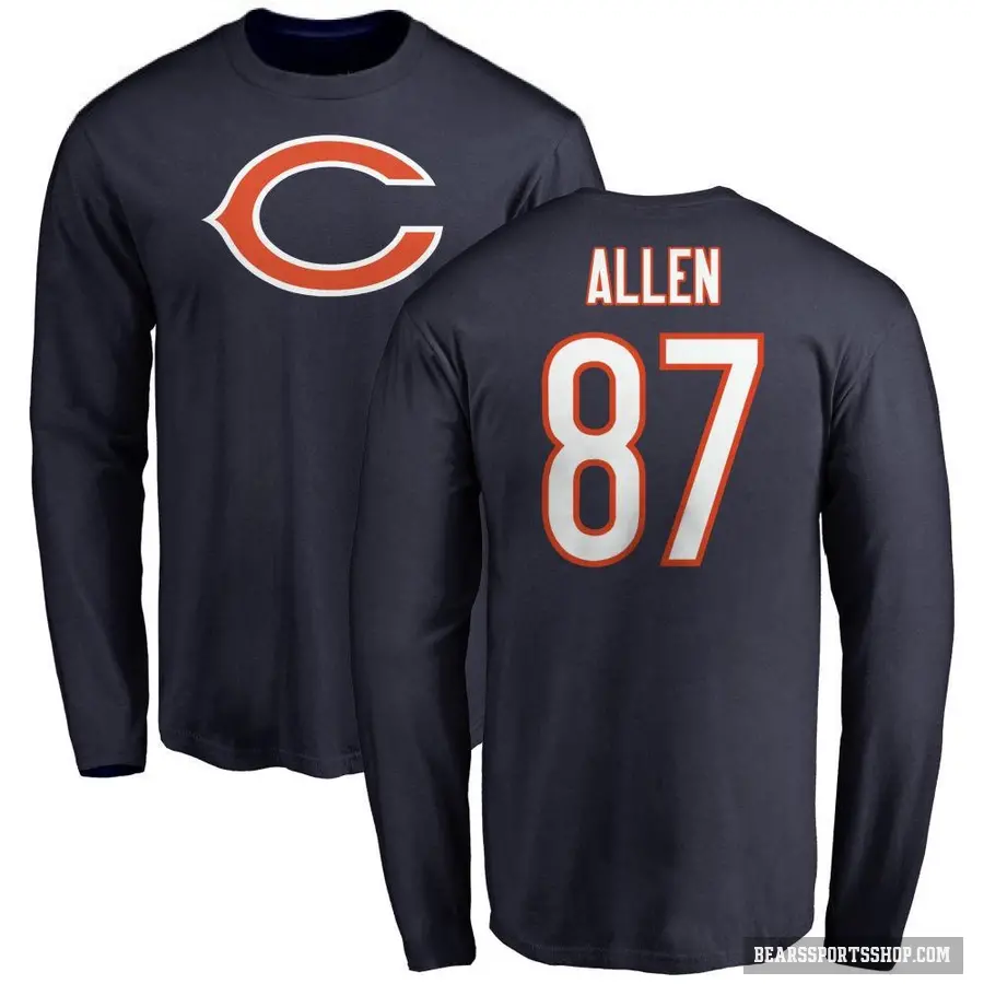 Men's ＃87 Chase Allen Chicago Bears Navy Logo Long Sleeve T-Shirt