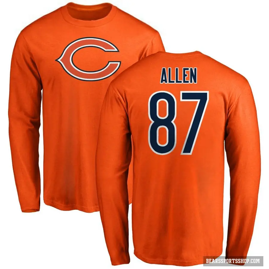 Men's ＃87 Chase Allen Chicago Bears Orange Logo Long Sleeve T-Shirt