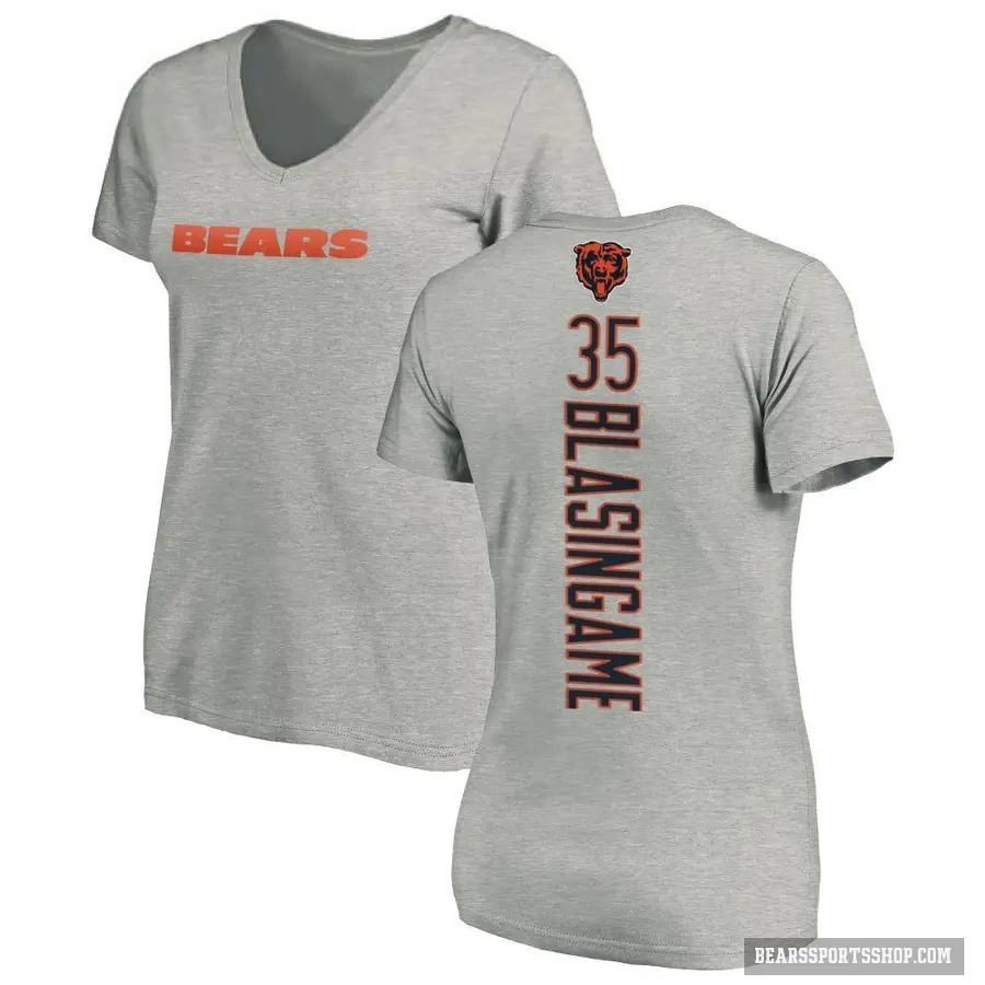 Women's ＃35 Khari Blasingame Chicago Bears Ash Backer V-Neck T-Shirt