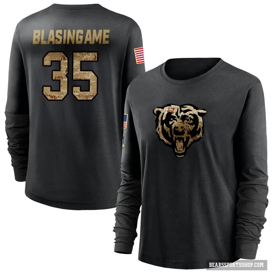 Women's ＃35 Khari Blasingame Chicago Bears Black 2020 Salute To Service Sideline Performance Long Sleeve T-Shirt