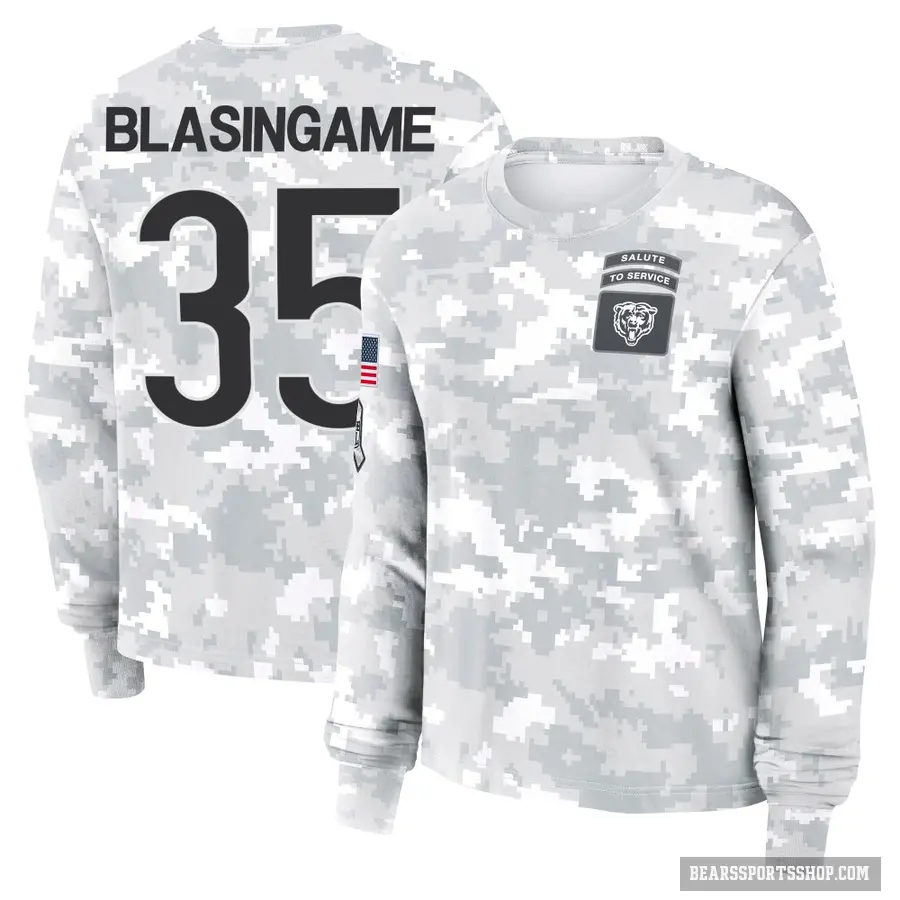 Women's ＃35 Khari Blasingame Chicago Bears Camo Arctic 2024 Salute to Service Long Sleeve T-Shirt