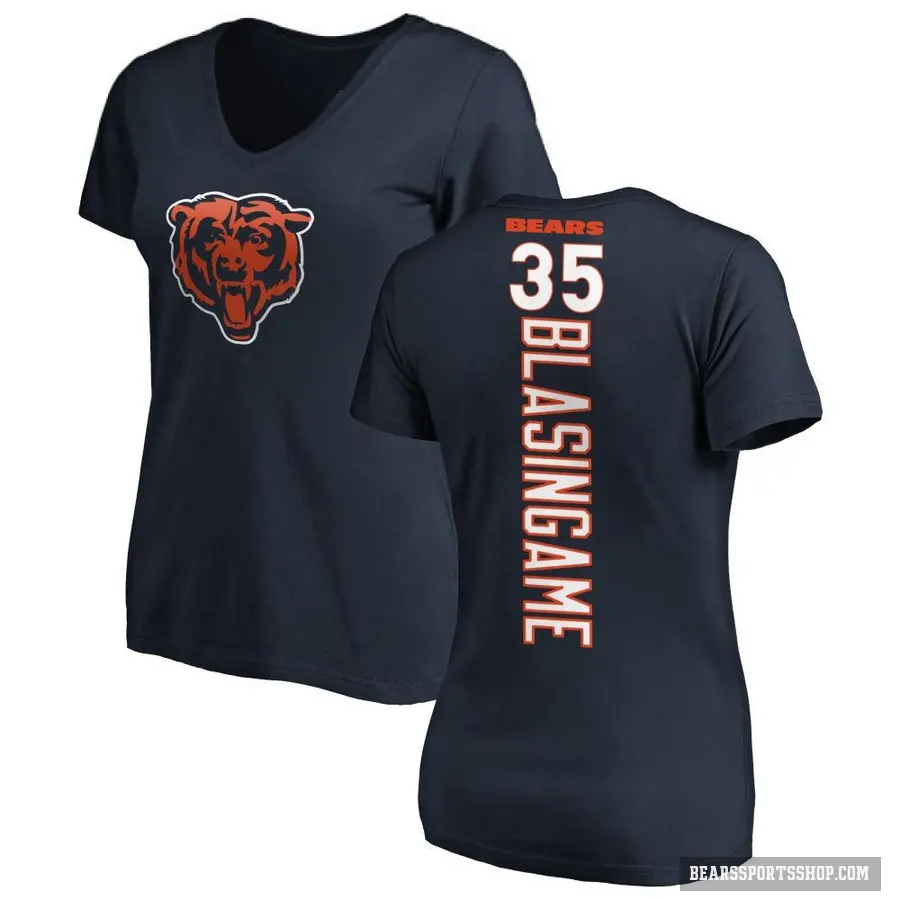 Women's ＃35 Khari Blasingame Chicago Bears Navy Backer Slim Fit T-Shirt