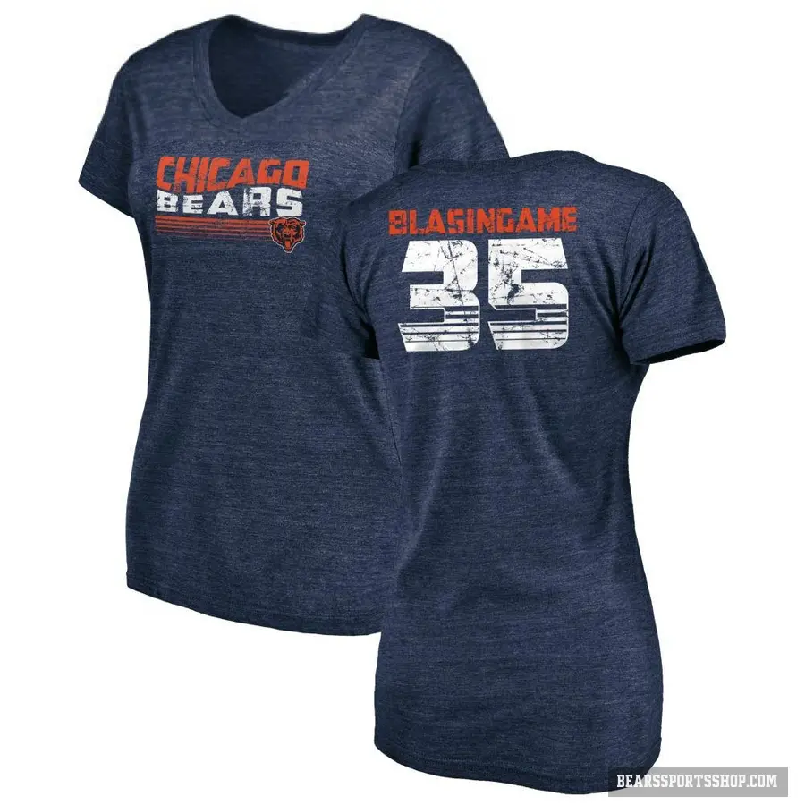 Women's ＃35 Khari Blasingame Chicago Bears Navy Retro V-Neck T-Shirt