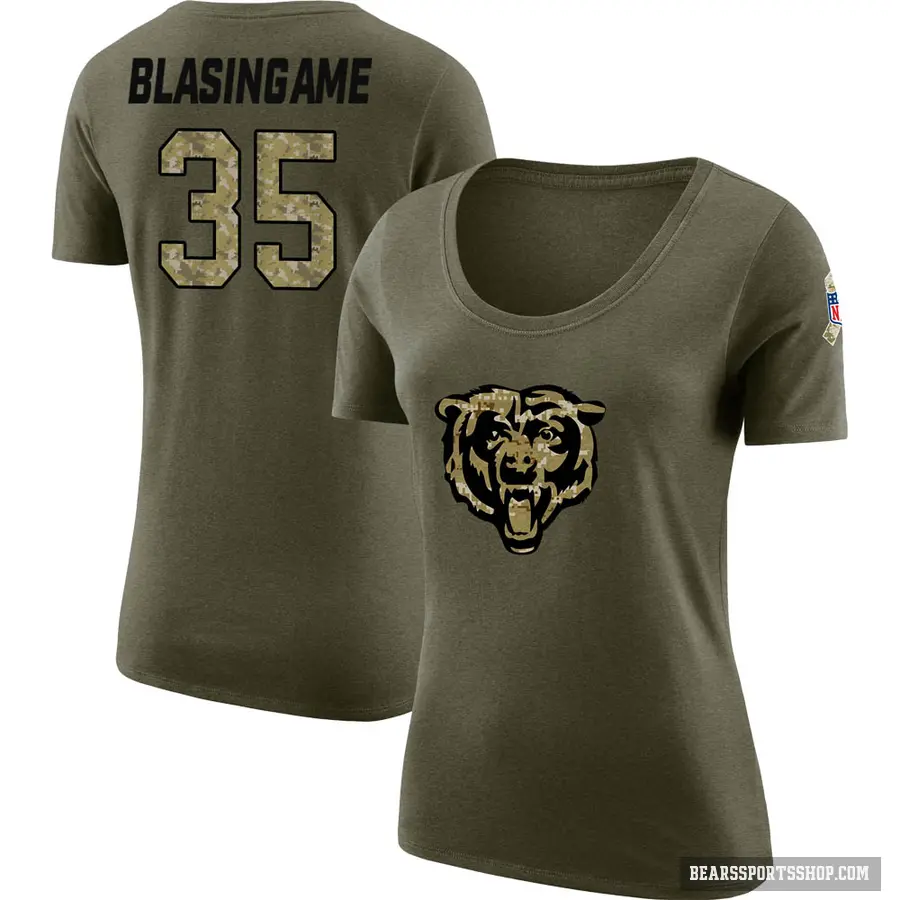 Women's ＃35 Khari Blasingame Chicago Bears Olive Salute to Service Scoop Neck T-Shirt