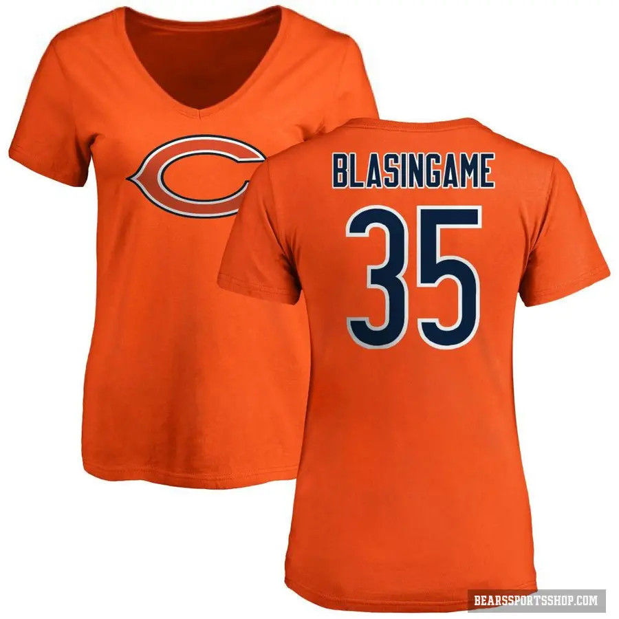 Women's ＃35 Khari Blasingame Chicago Bears Orange Logo Slim Fit T-Shirt