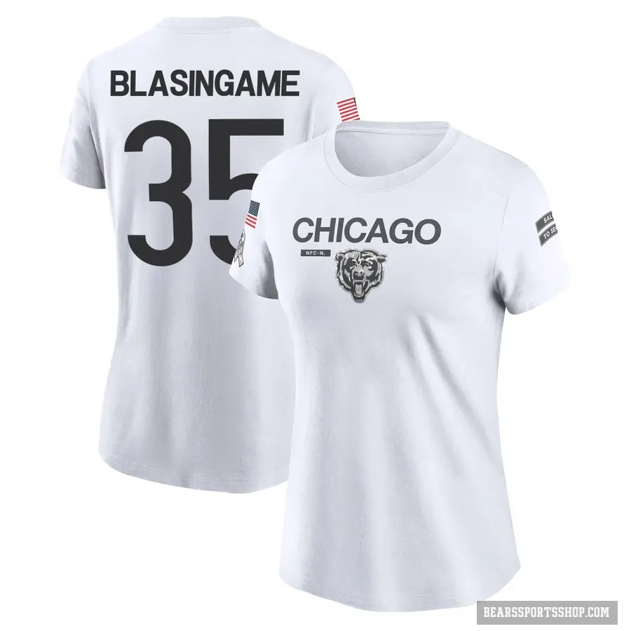 Women's ＃35 Khari Blasingame Chicago Bears White 2024 Salute to Service Performance T-Shirt