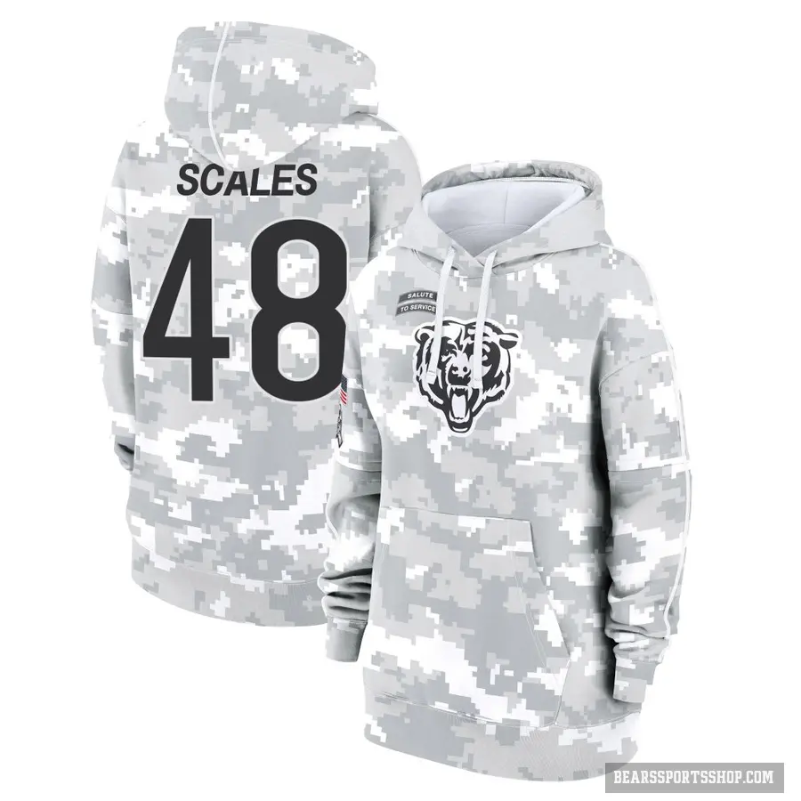 Women's ＃48 Patrick Scales Chicago Bears Arctic Camo 2024 Salute to Service Club Fleece Pullover Hoodie