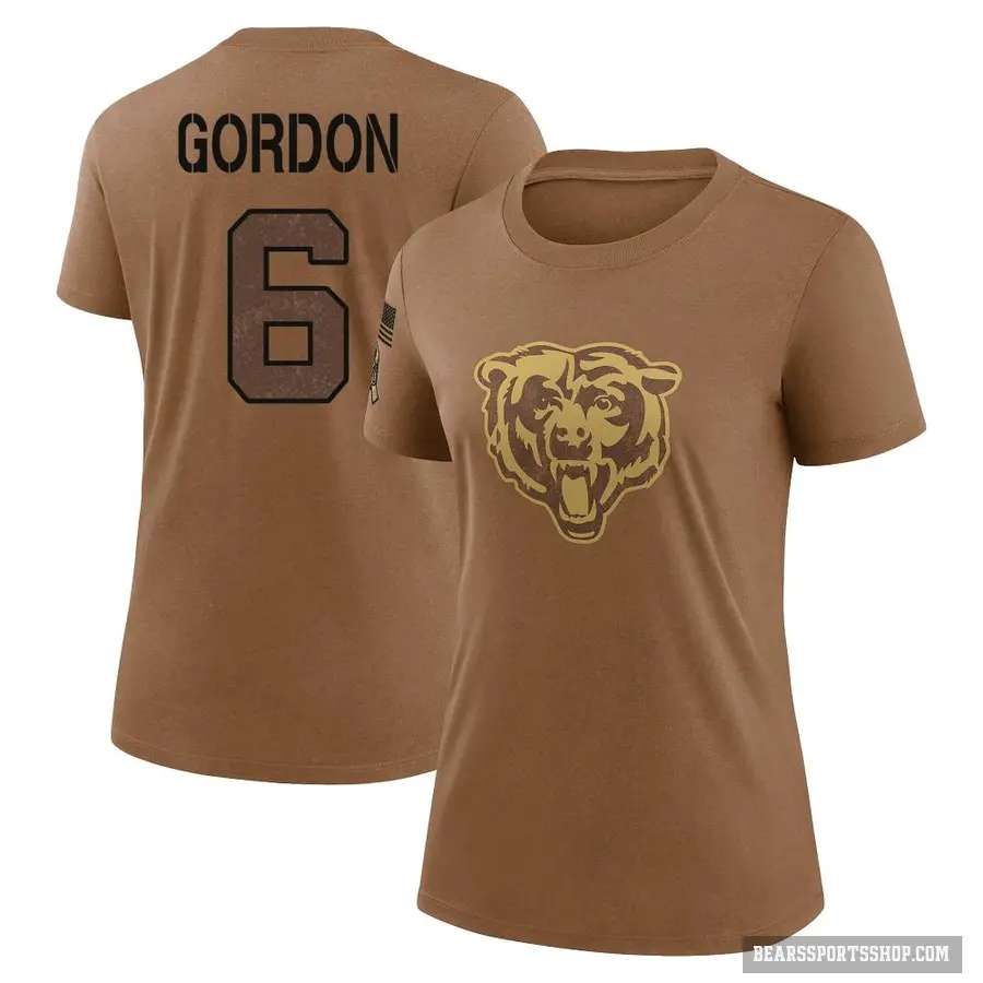 Women's ＃6 Kyler Gordon Chicago Bears Brown 2023 Salute To Service Performance T-Shirt