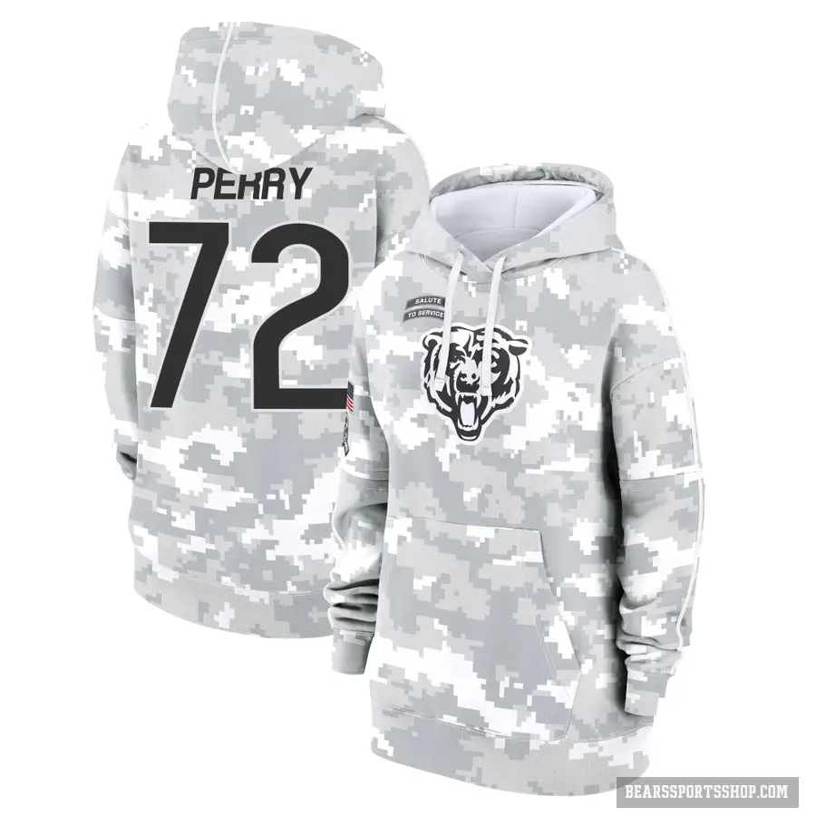 Women's ＃72 William Perry Chicago Bears Arctic Camo 2024 Salute to Service Club Fleece Pullover Hoodie