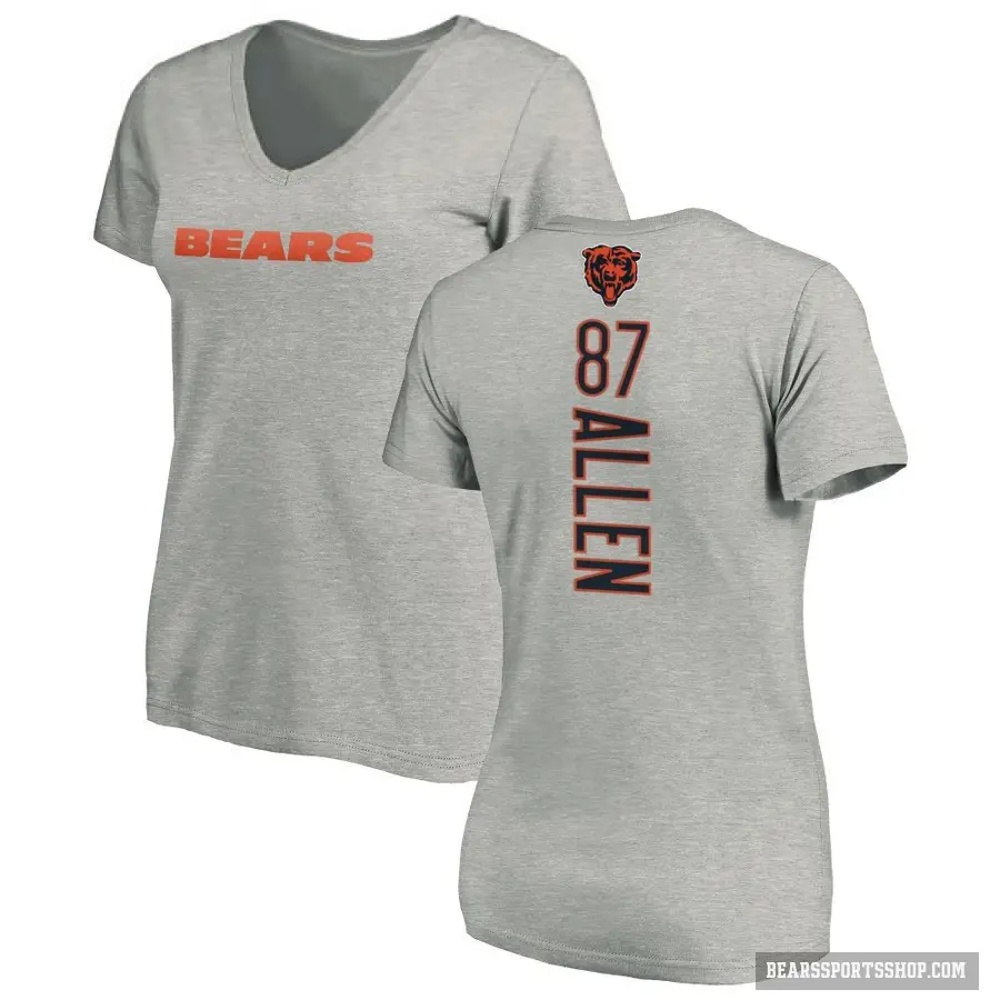 Women's ＃87 Chase Allen Chicago Bears Ash Backer V-Neck T-Shirt