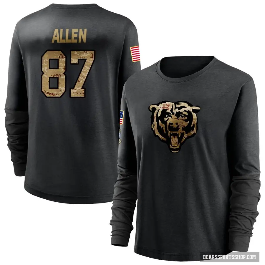 Women's ＃87 Chase Allen Chicago Bears Black 2020 Salute To Service Sideline Performance Long Sleeve T-Shirt