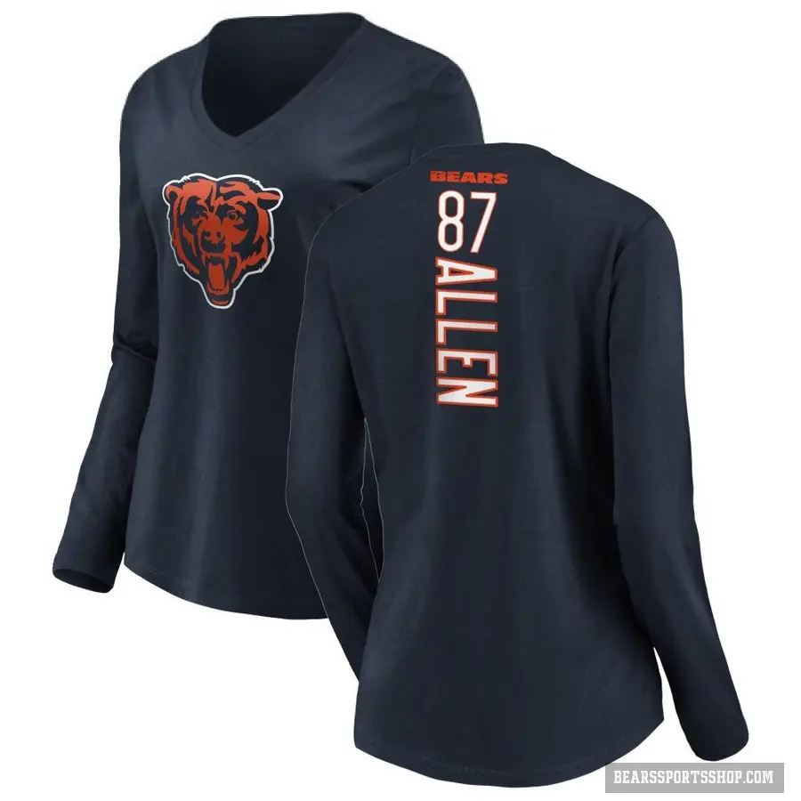 Women's ＃87 Chase Allen Chicago Bears Navy Backer Slim Fit Long Sleeve T-Shirt