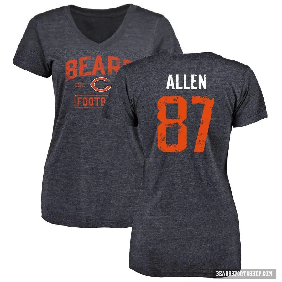 Women's ＃87 Chase Allen Chicago Bears Navy Distressed V-Neck T-Shirt