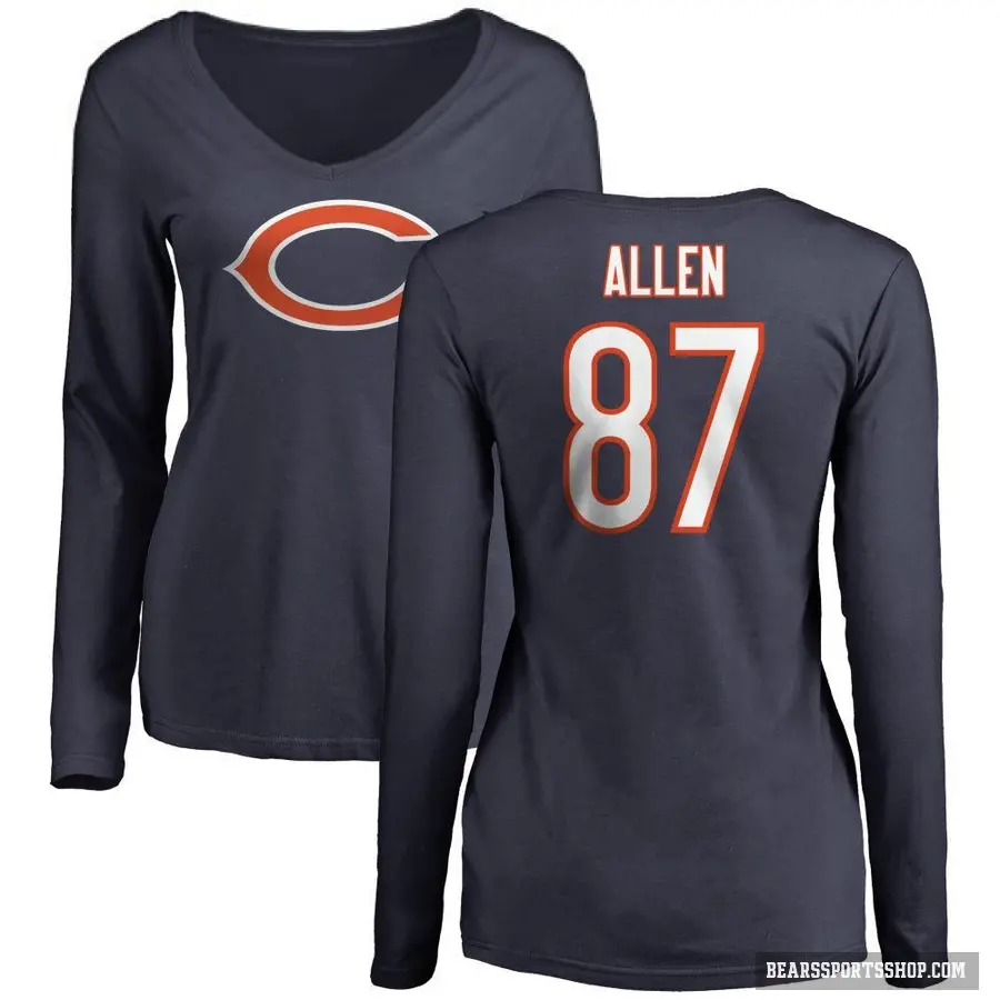 Women's ＃87 Chase Allen Chicago Bears Navy Logo Slim Fit Long Sleeve T-Shirt