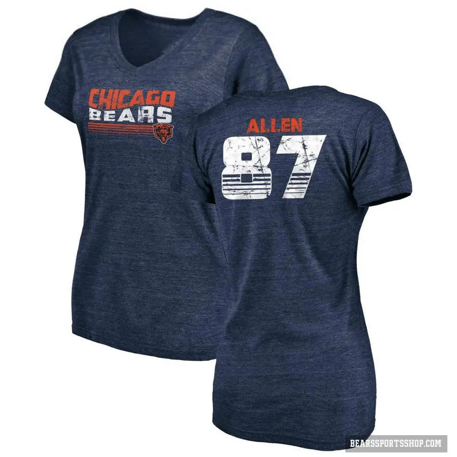 Women's ＃87 Chase Allen Chicago Bears Navy Retro V-Neck T-Shirt