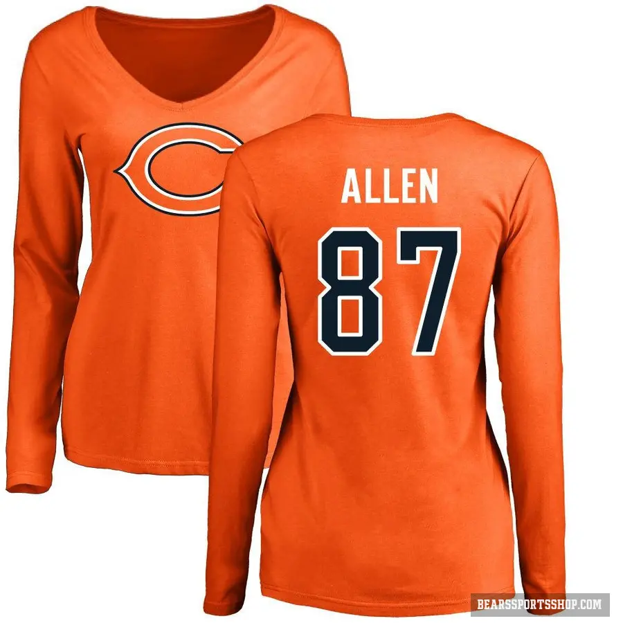 Women's ＃87 Chase Allen Chicago Bears Orange Logo Slim Fit Long Sleeve T-Shirt