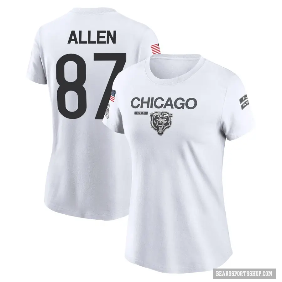 Women's ＃87 Chase Allen Chicago Bears White 2024 Salute to Service Performance T-Shirt