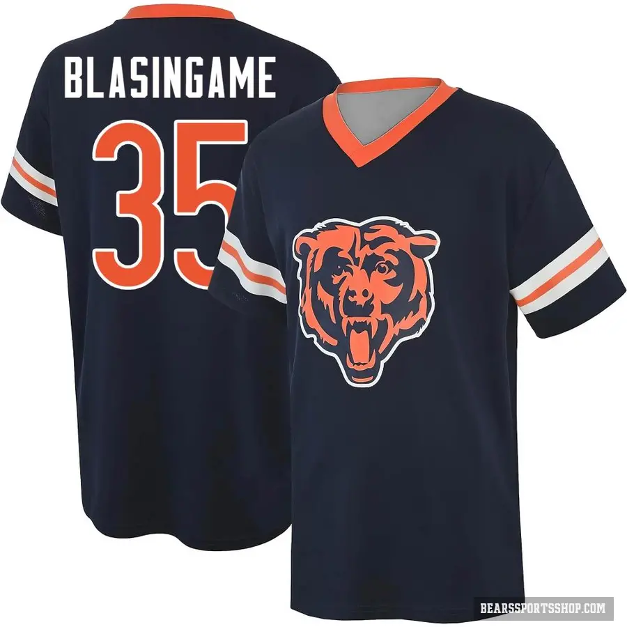 Youth ＃35 Khari Blasingame Chicago Bears Navy Game Day V-Neck T-Shirt