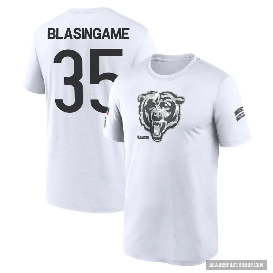 Youth ＃35 Khari Blasingame Chicago Bears White 2024 Salute to Service Performance T-Shirt