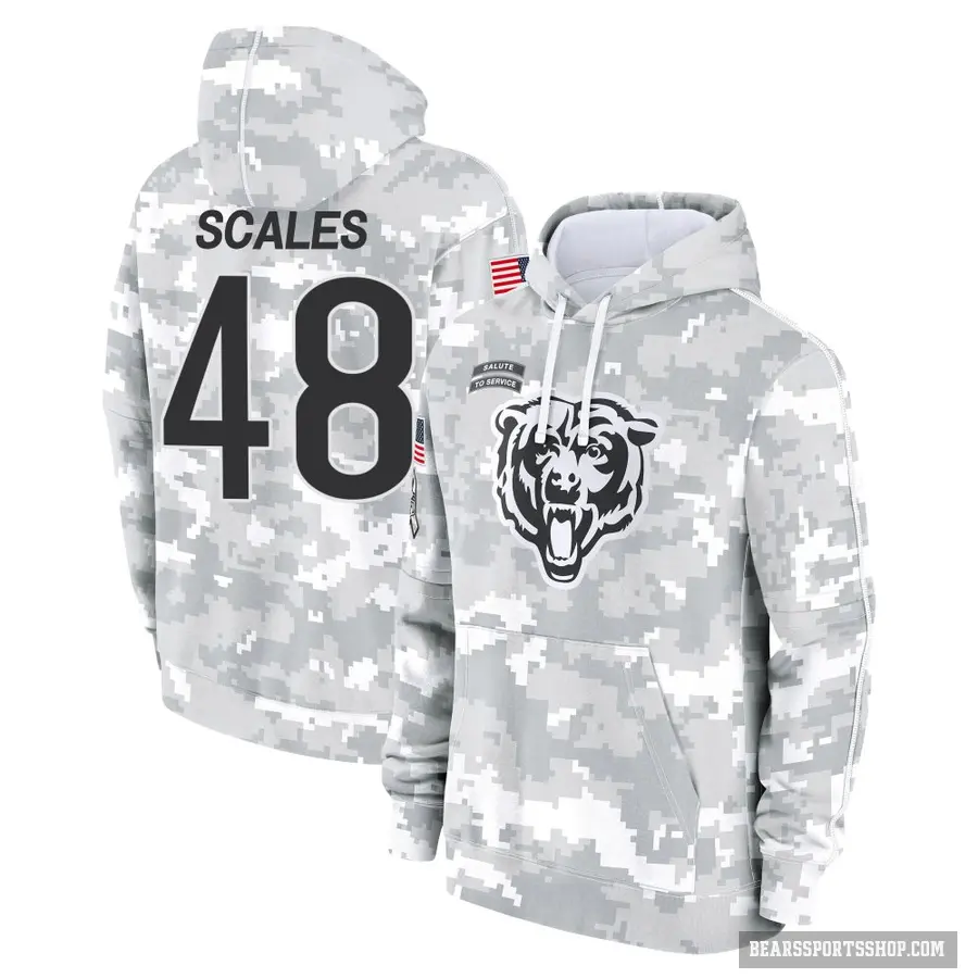 Youth ＃48 Patrick Scales Chicago Bears Arctic Camo 2024 Salute to Service Club Fleece Pullover Hoodie