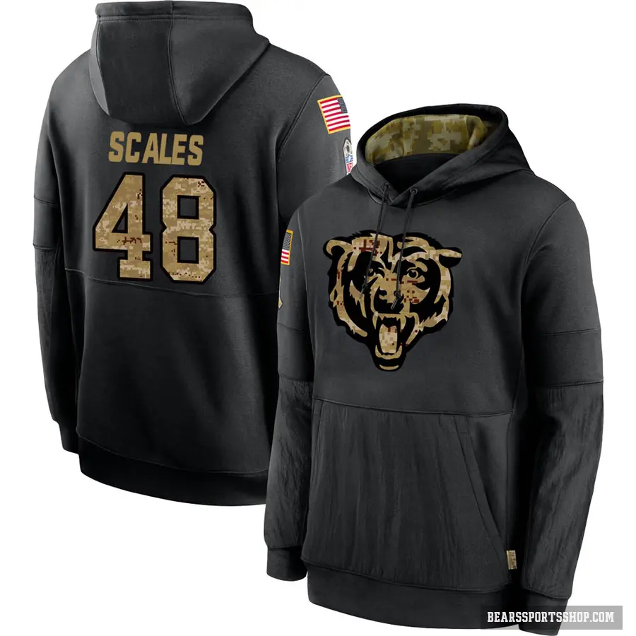 Youth ＃48 Patrick Scales Chicago Bears Black 2020 Salute to Service Sideline Performance Pullover Hoodie