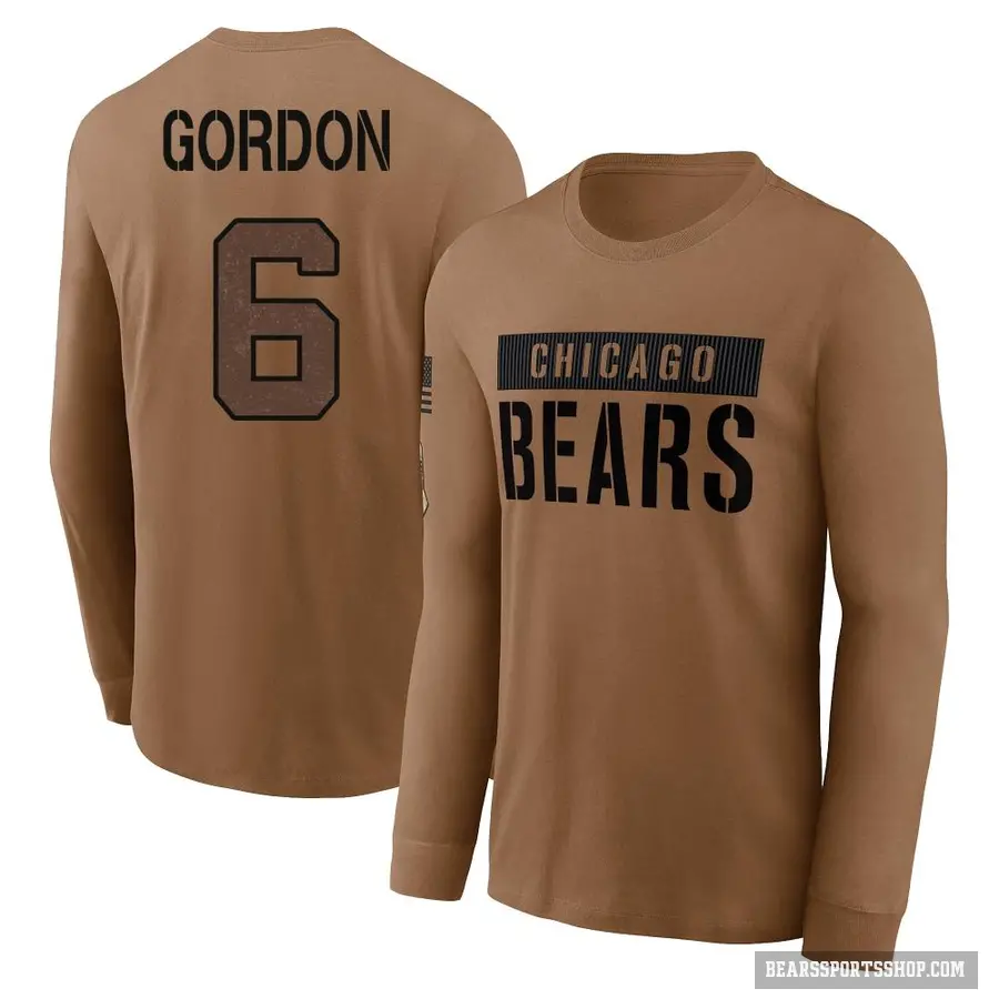 Youth ＃6 Kyler Gordon Chicago Bears Brown 2023 Salute To Service Long Sleeve T-Shirt