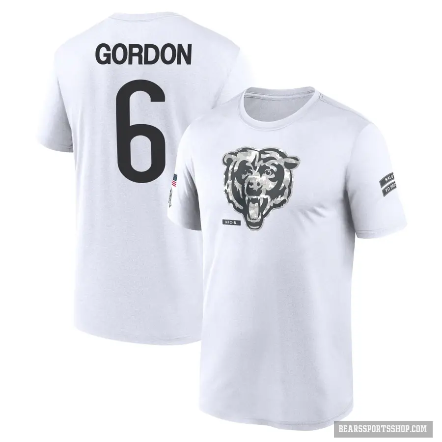 Youth ＃6 Kyler Gordon Chicago Bears White 2024 Salute to Service Performance T-Shirt