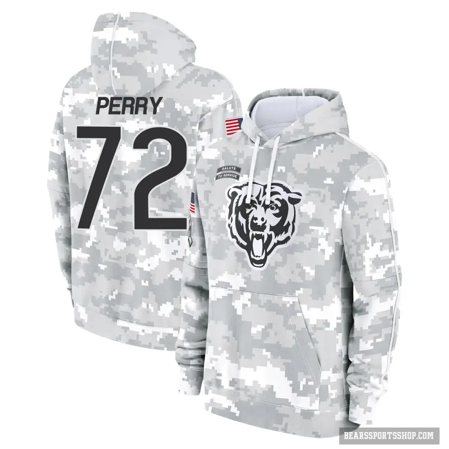 Youth ＃72 William Perry Chicago Bears Arctic Camo 2024 Salute to Service Club Fleece Pullover Hoodie