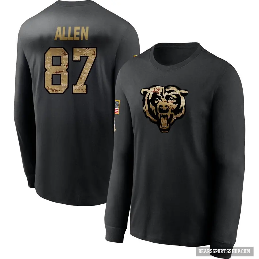 Youth ＃87 Chase Allen Chicago Bears Black 2020 Salute To Service Sideline Performance Long Sleeve T-Shirt