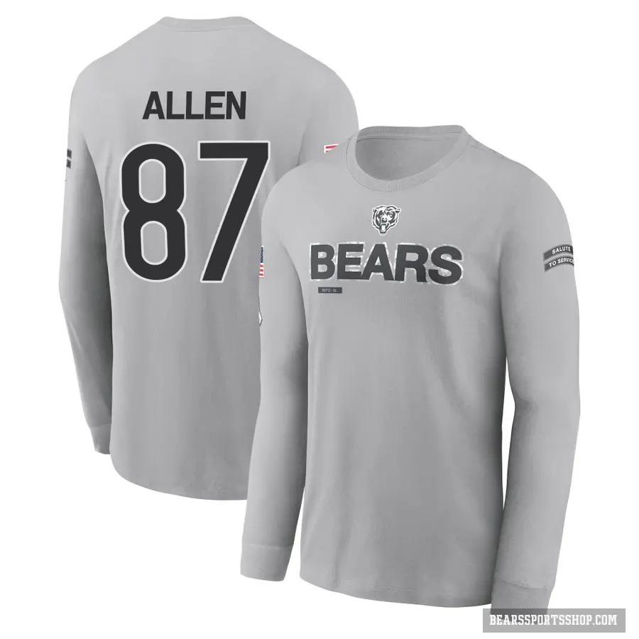 Youth ＃87 Chase Allen Chicago Bears Gray 2024 Salute to Service Long Sleeve T-Shirt